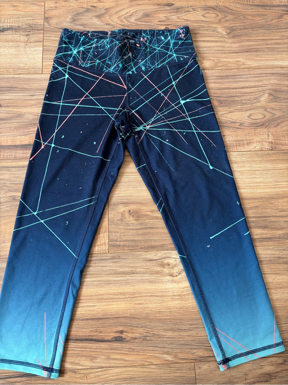 Champion Navy-to-Teal Ombre Capri Leggings with Coral & Teal Line Accents